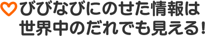 びびなびにのせた情報は世界中のだれでも見える！